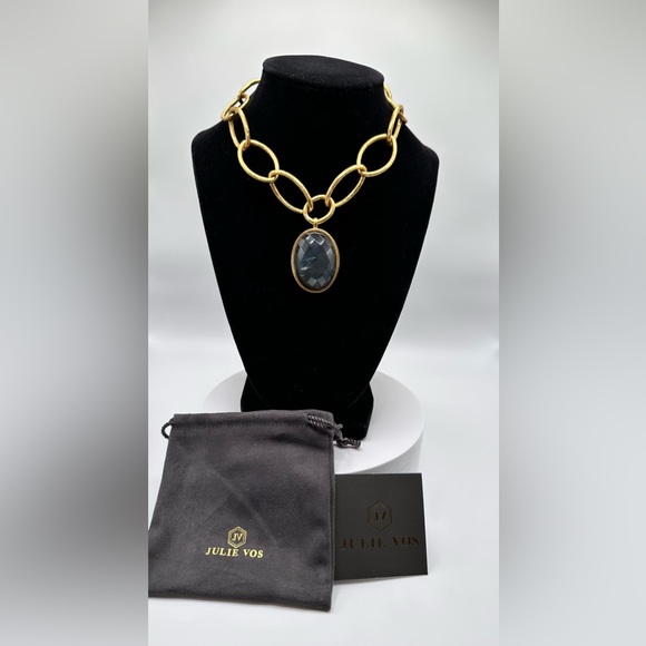 NWT Authentic Luxury Julie Vos Iridescent Charcoal Blue Statement Necklace - Picture 9 of 17